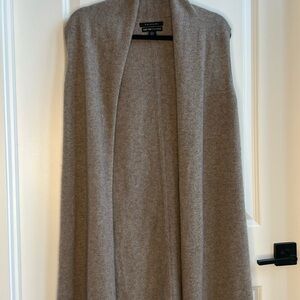 Tahari Pure Luxe Cashmere Open Front Long Vest in Brown Beige Taupe, size Medium